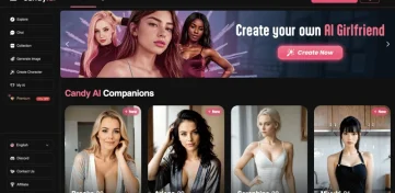 Candy.ai dashboard showing AI companion profiles and chat options
