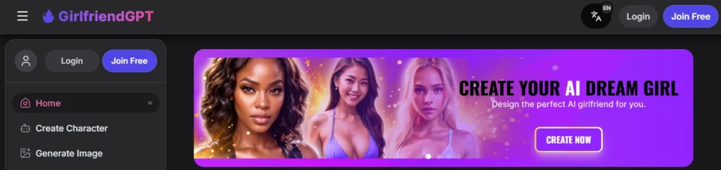 AI girlfriend generator interface for creating custom AI companions.