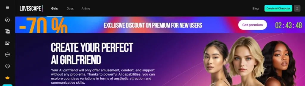 AI girlfriend platform interface for creating a personalized virtual AI companion.