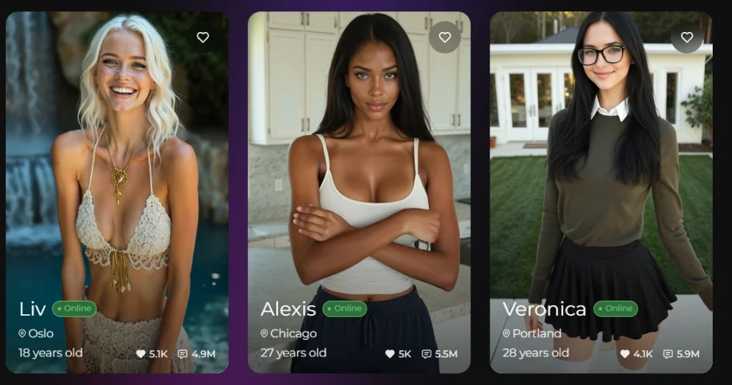 Secrets Ai generated companion gallery showing profiles